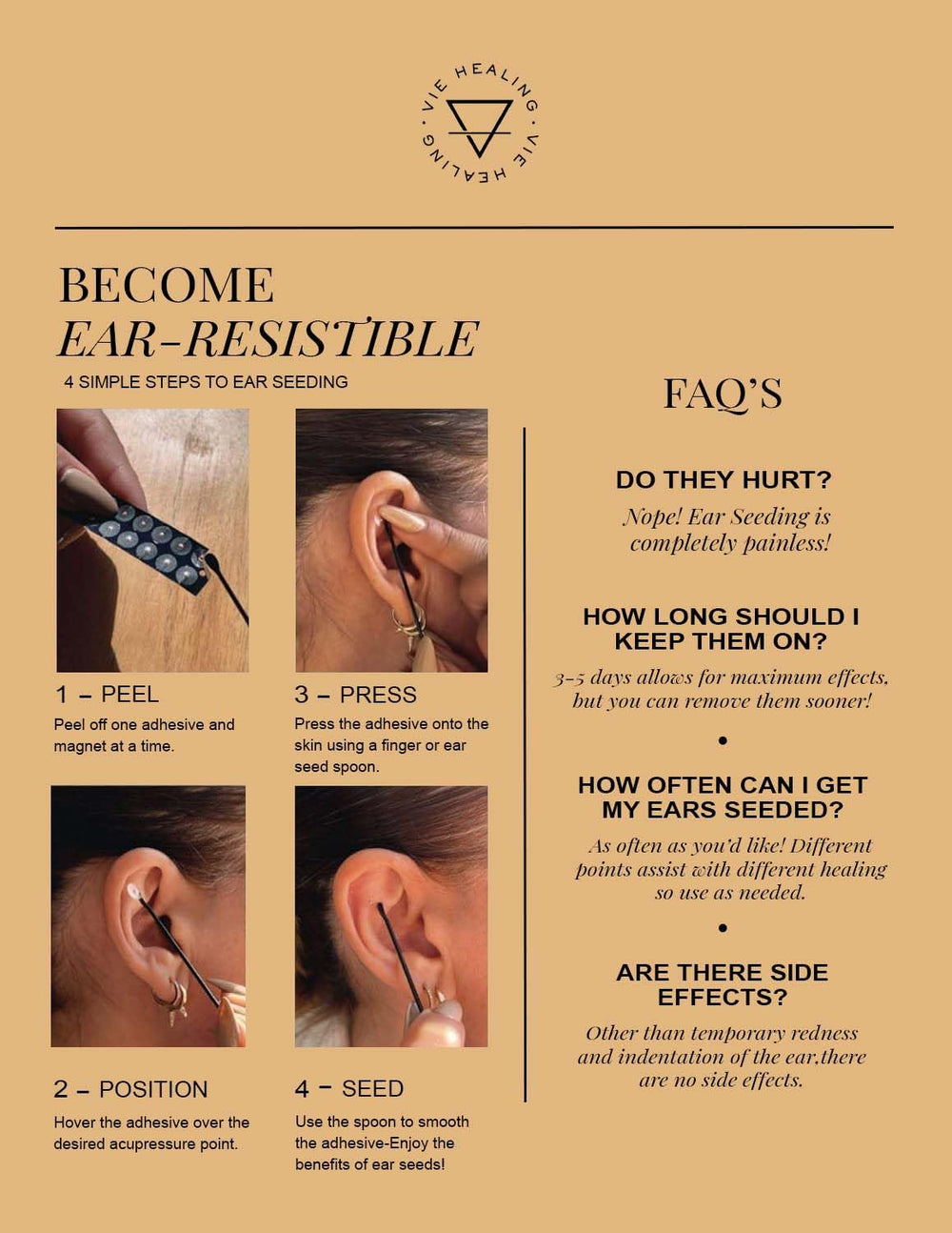 Vie Healing protocol map guide shows ear seed placement.