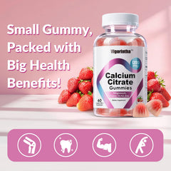 Vigorintha Calcium Gummies strawberry flavor close-up emphasizes tasty vegan option
