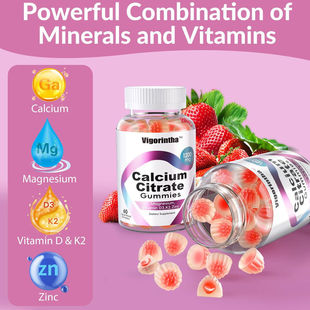 Vigorintha packaging front shows vegan, gluten-free, sugar-free gummies for health-conscious adults