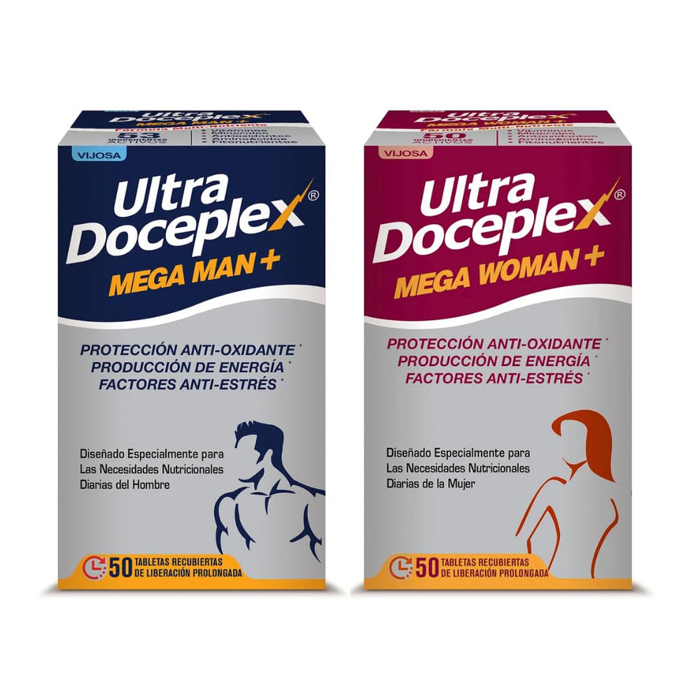 VIJOSA Ultra Doceplex Mega Man bottle front showing energy-supporting daily vitamins.