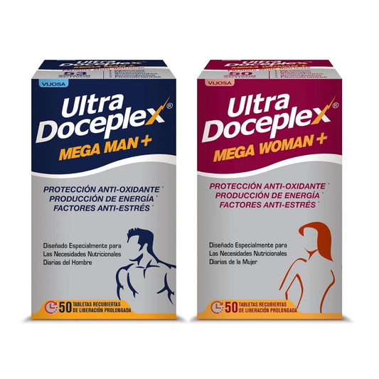VIJOSA Ultra Doceplex Mega Man bottle front showing energy-supporting daily vitamins.
