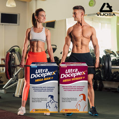 VIJOSA Ultra Doceplex Mega Woman tablets close-up highlighting easy-to-swallow shape.
