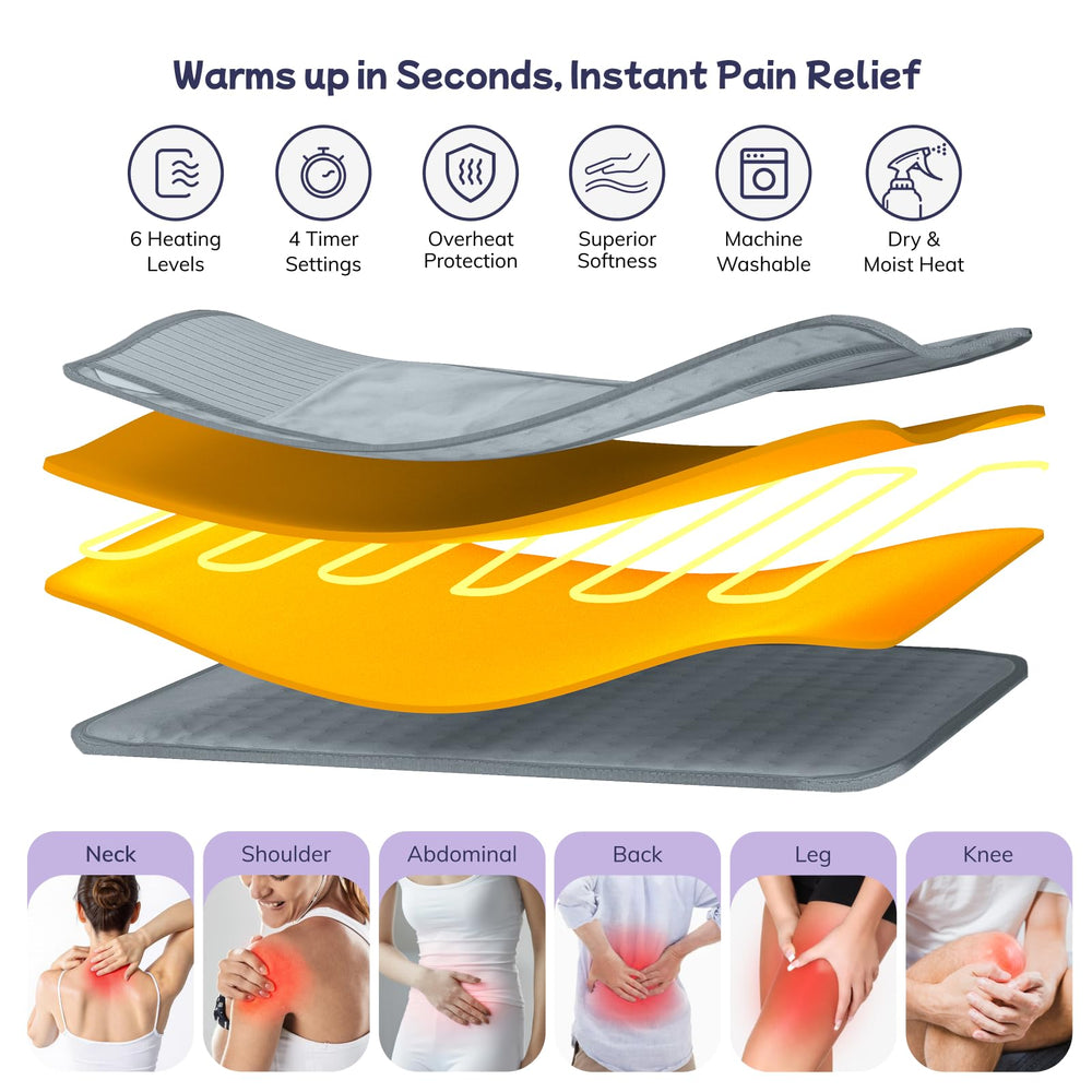 Vilicert heating pad wraps around shoulders for flexible relief.