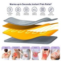 Vilicert heating pad wraps around shoulders for flexible relief.