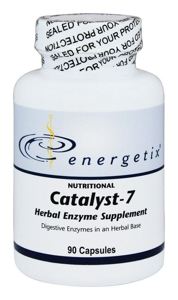 Catalyst-7 capsules close-up showing dense enzyme blend for digestion