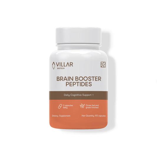 VILLAR BIOTECH Grass-Fed Brain Peptides bottle for daily cognitive support.
