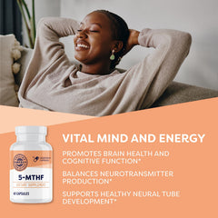 Vimergy 5-MTHF capsules being poured for easy daily use and mixability.
