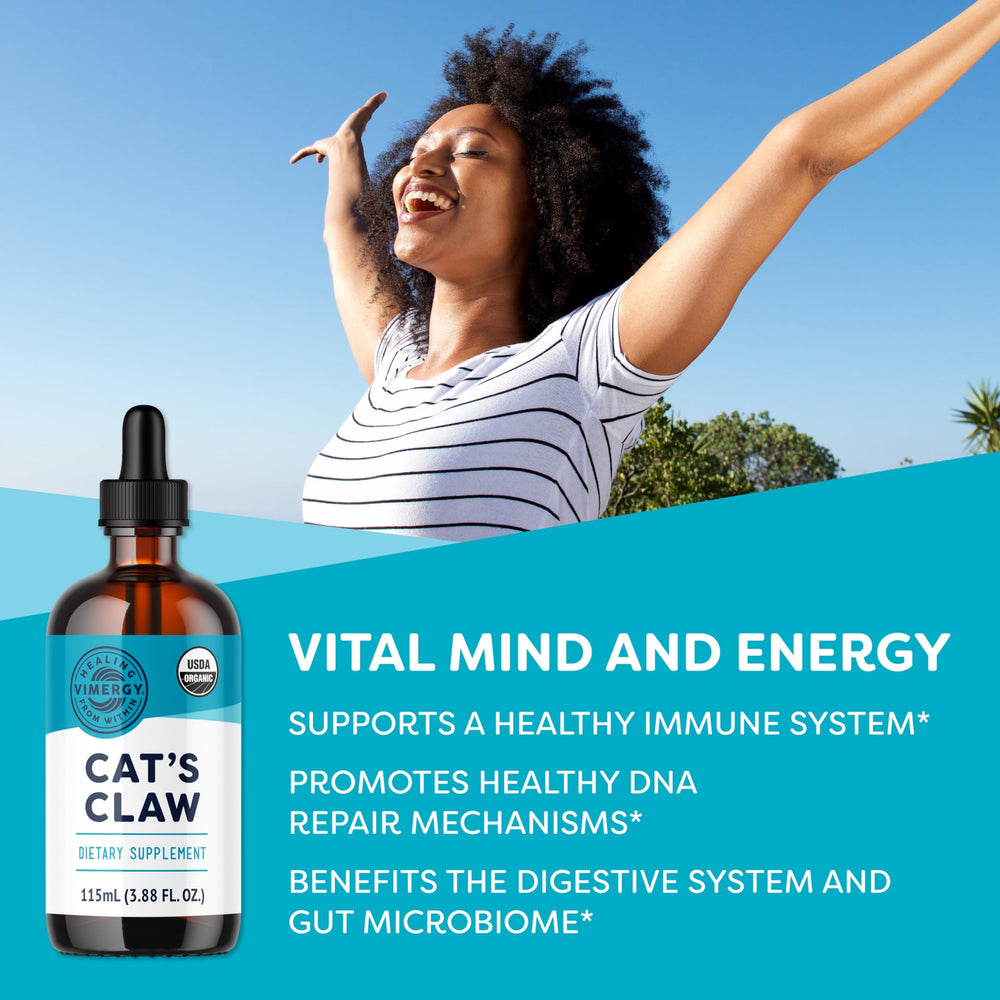 Vimergy Cats Claw Liquid dropper ready to add to smoothies and drinks