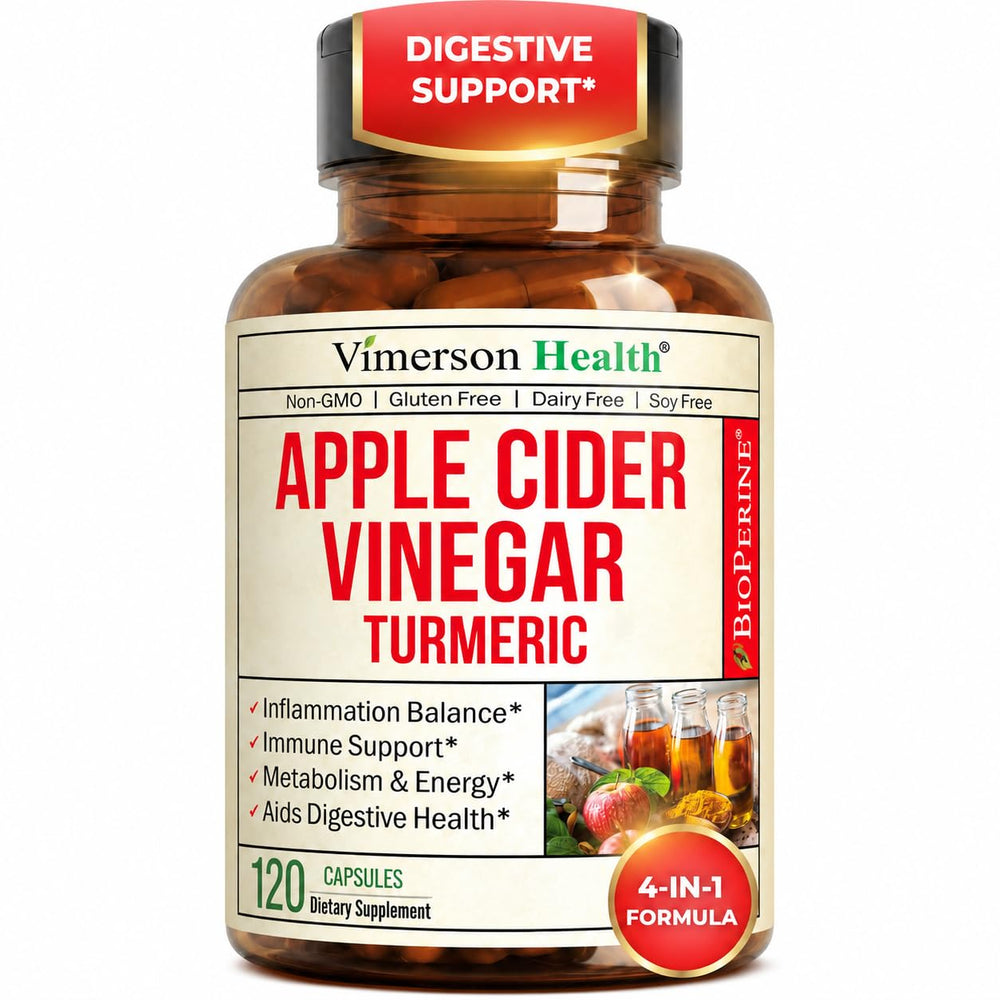 Vimerson Health Apple Cider Vinegar Turmeric bottle front supports convenient daily wellness.