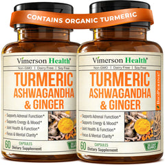 Vimerson Health Ashwagandha Turmeric Curcumin bottle supports joint comfort.
