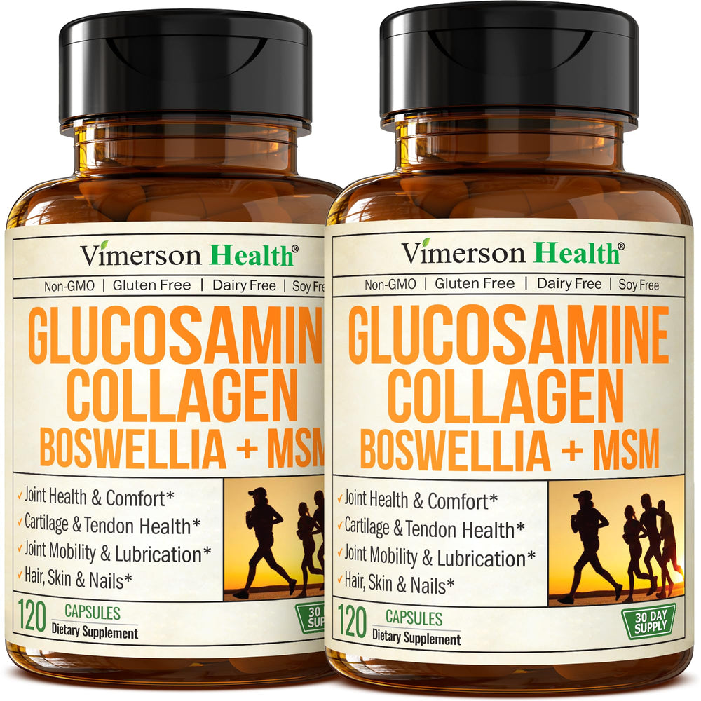 Vimerson Health glucosamine chondroitin MSM bottle shown for daily joint support.