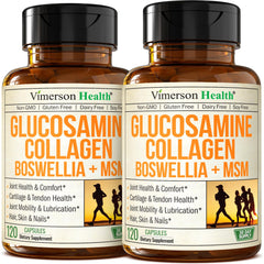 Vimerson Health glucosamine chondroitin MSM bottle shown for daily joint support.