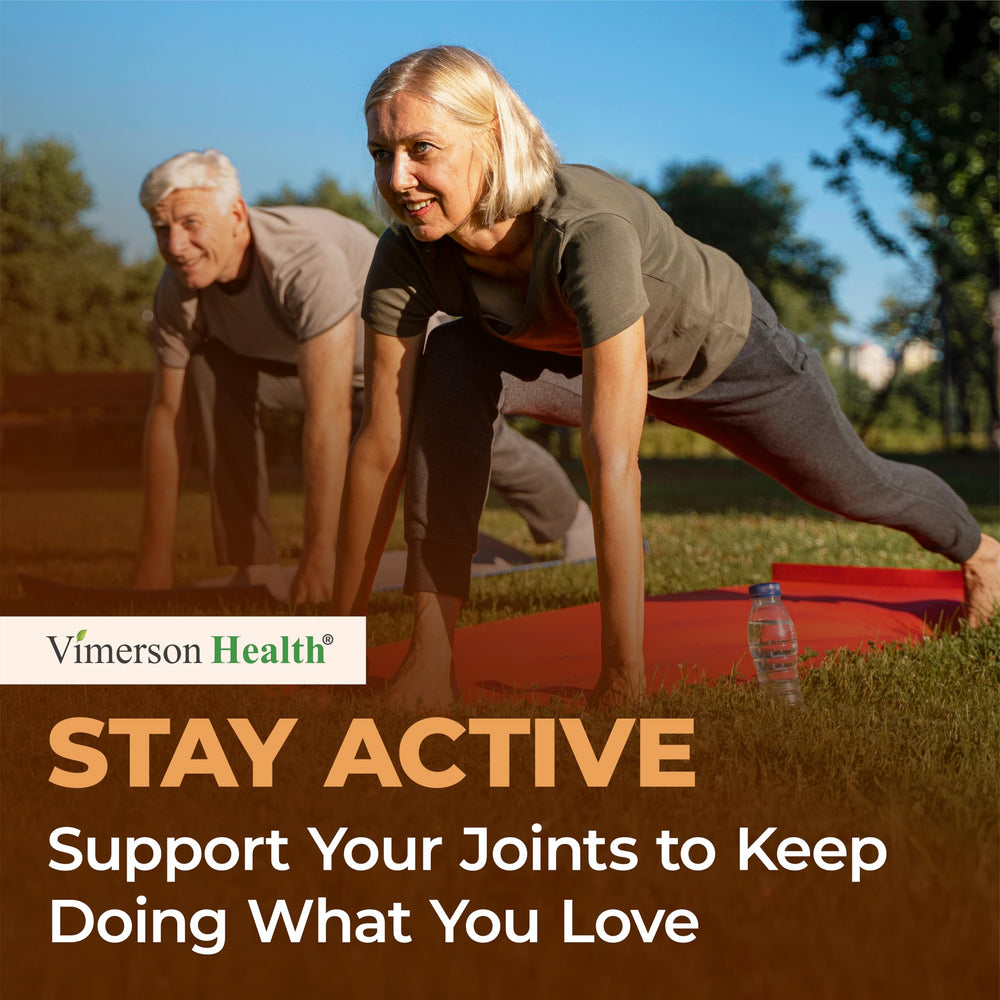 Gym bag scene with Vimerson Health glucosamine-chondroitin-msm for active joints.
