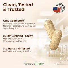 Tablets in hand featuring Vimerson Health glucosamine-chondroitin-msm for mobility.