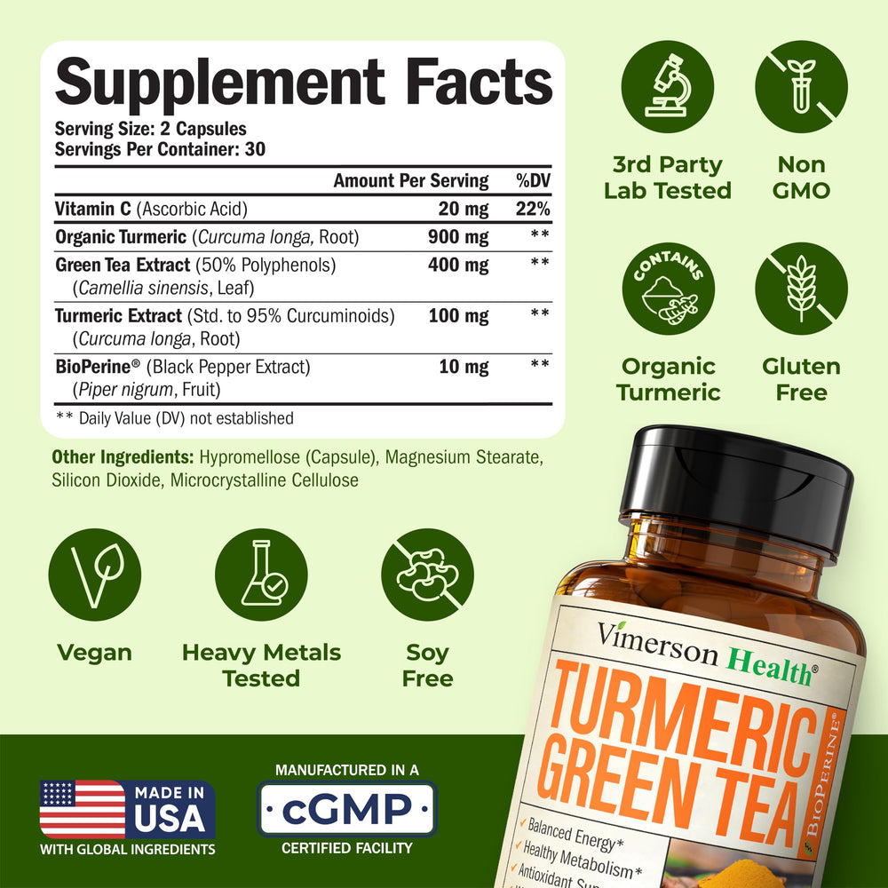Vimerson Health Green Tea Extract capsule emphasizes antioxidant support during the day