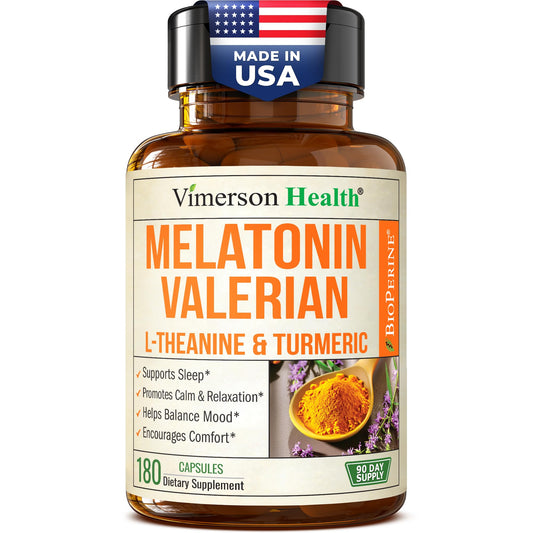 Vimerson Health melatonin 3mg sleep aid bottle for calm nights and deeper rest.