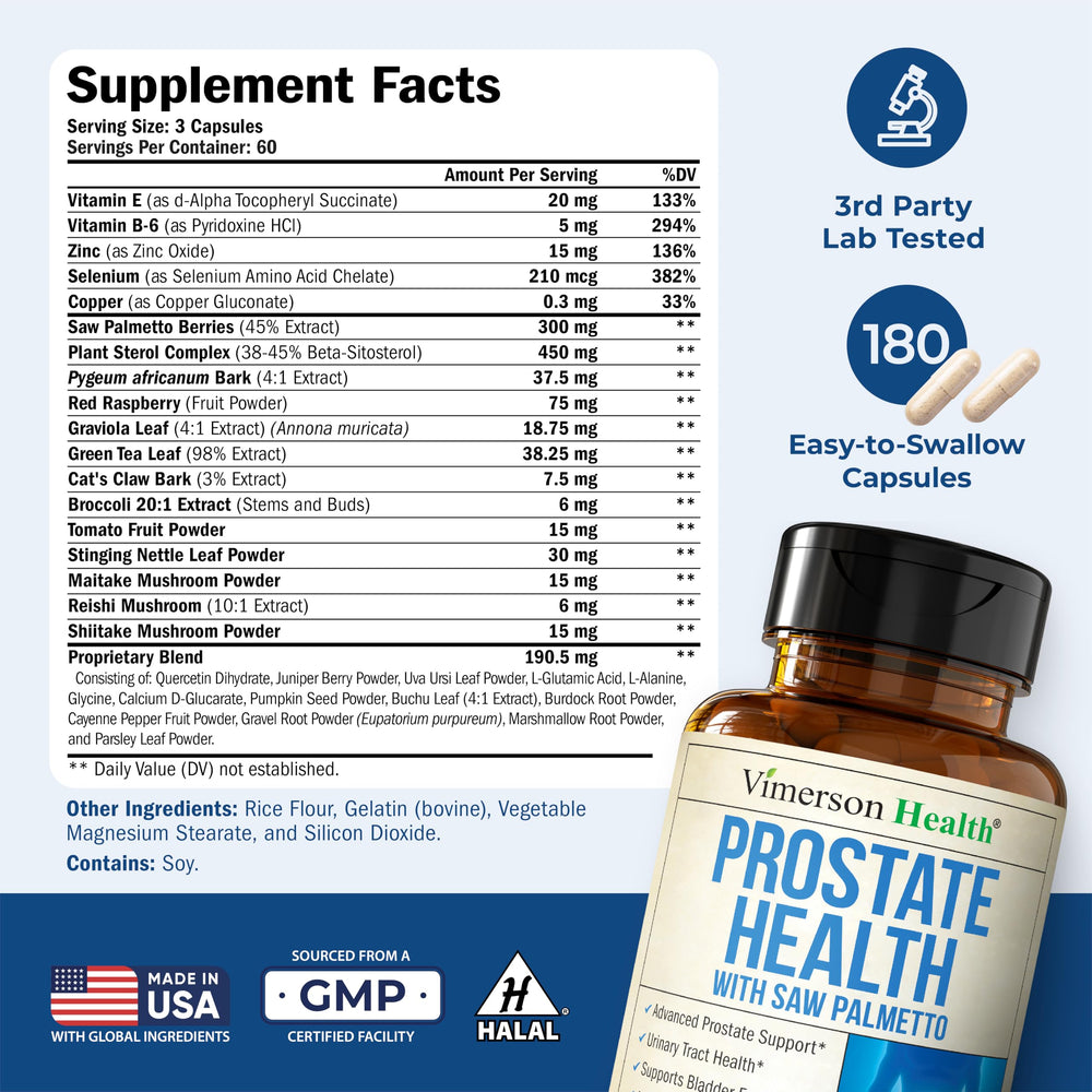 Closeup of Vimerson Health Prostate Health capsules for daily use
