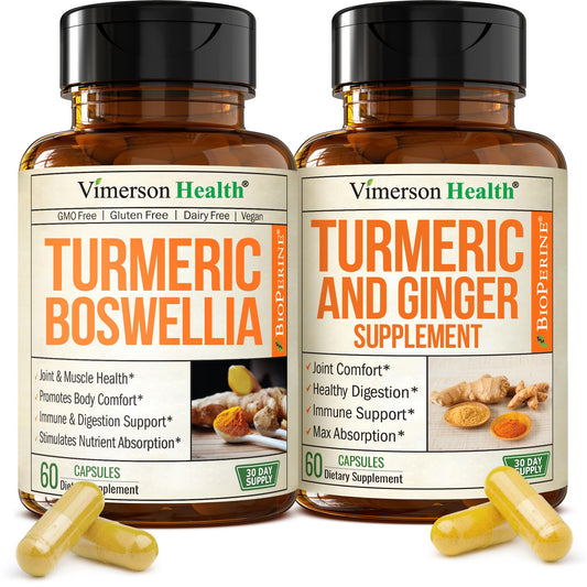 Vimerson Health turmeric-boswellia bottle supports joint comfort and mobility.