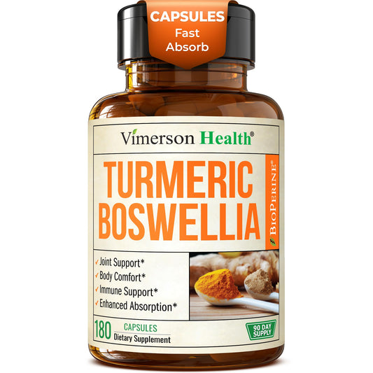 Vimerson Health turmeric-boswellia capsules bottle for daily joint comfort.