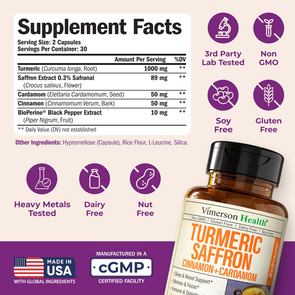 Vimerson Health turmeric curcumin bottle with Bioperine for improved absorption