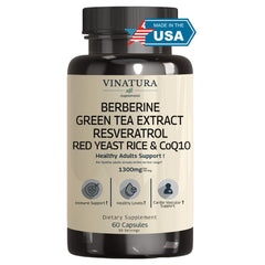 VINATURA berberine HCL and ceylon cinnamon bottle highlighting metabolic support