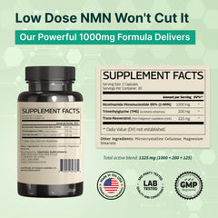 Close-up of VINATURA NMN Complex capsules highlighting vegan, gluten-free formulation