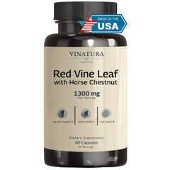 VINATURA Red Vine Leaf Extract bottle showing potent venous support formula