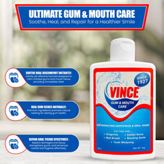Vince Gum & Mouth Care oxygen bubbles illustrate active cleaning action.