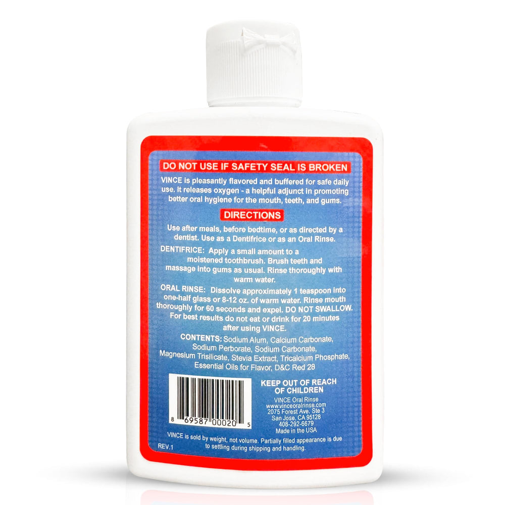 Vince Oral Rinse bubbles activation shows oxygenated cleansing for fresh breath