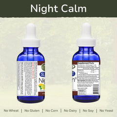 Vinco Night Calm label closeup highlights vegetarian, gluten-free formulation for daily calm.