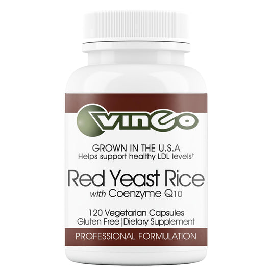Vinco red yeast rice coq10 120 capsules bottle, convenient daily supplement for wellness.