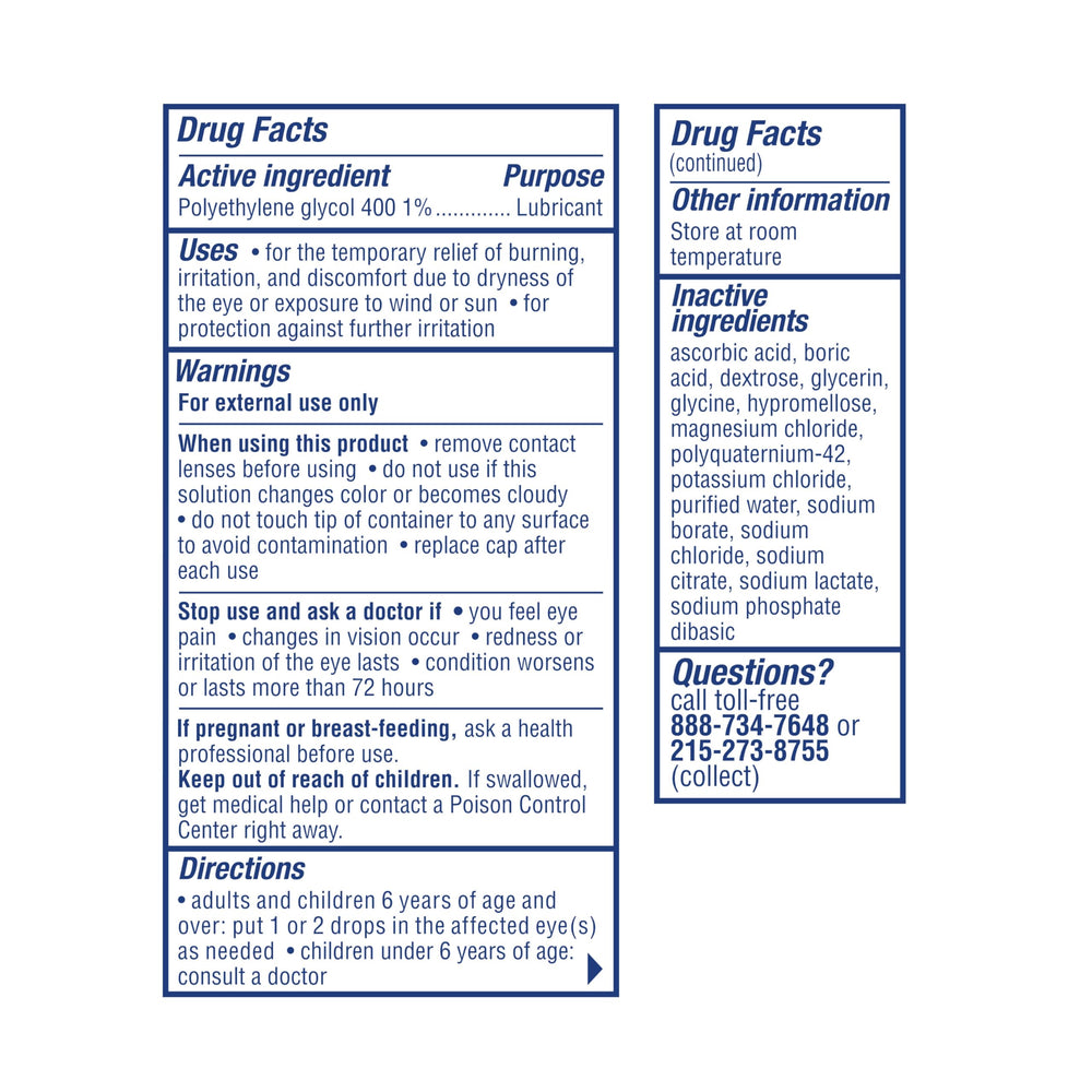 Visine Dry Eye Relief label close up showcasing sterile formula