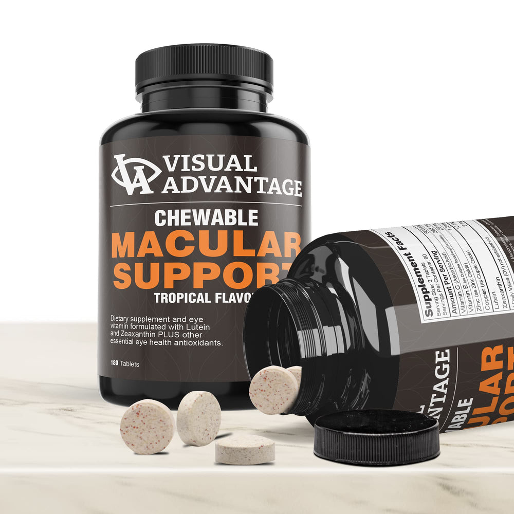 Visual Advantage AREDS-2 label highlights lower zinc dose and tropical flavor