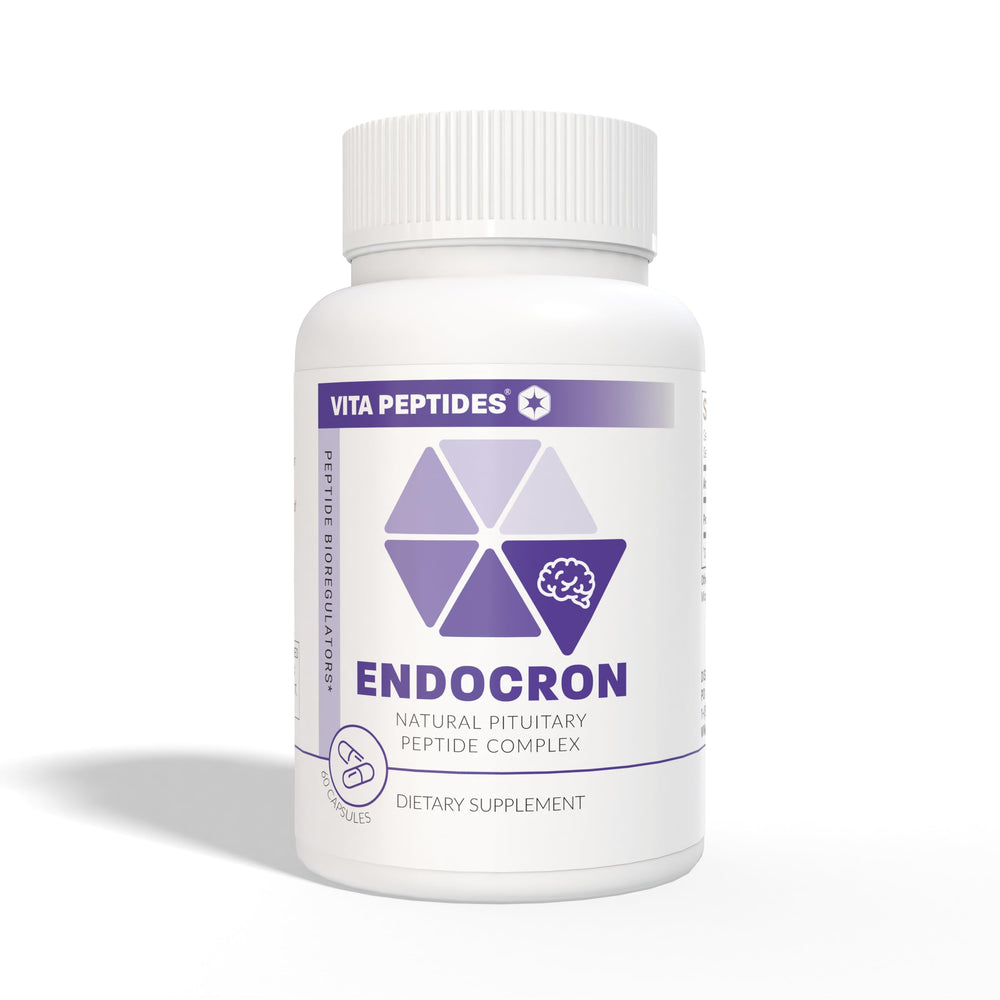 Close-up of Vita Peptides Endocron capsules for subtle metabolic balance.