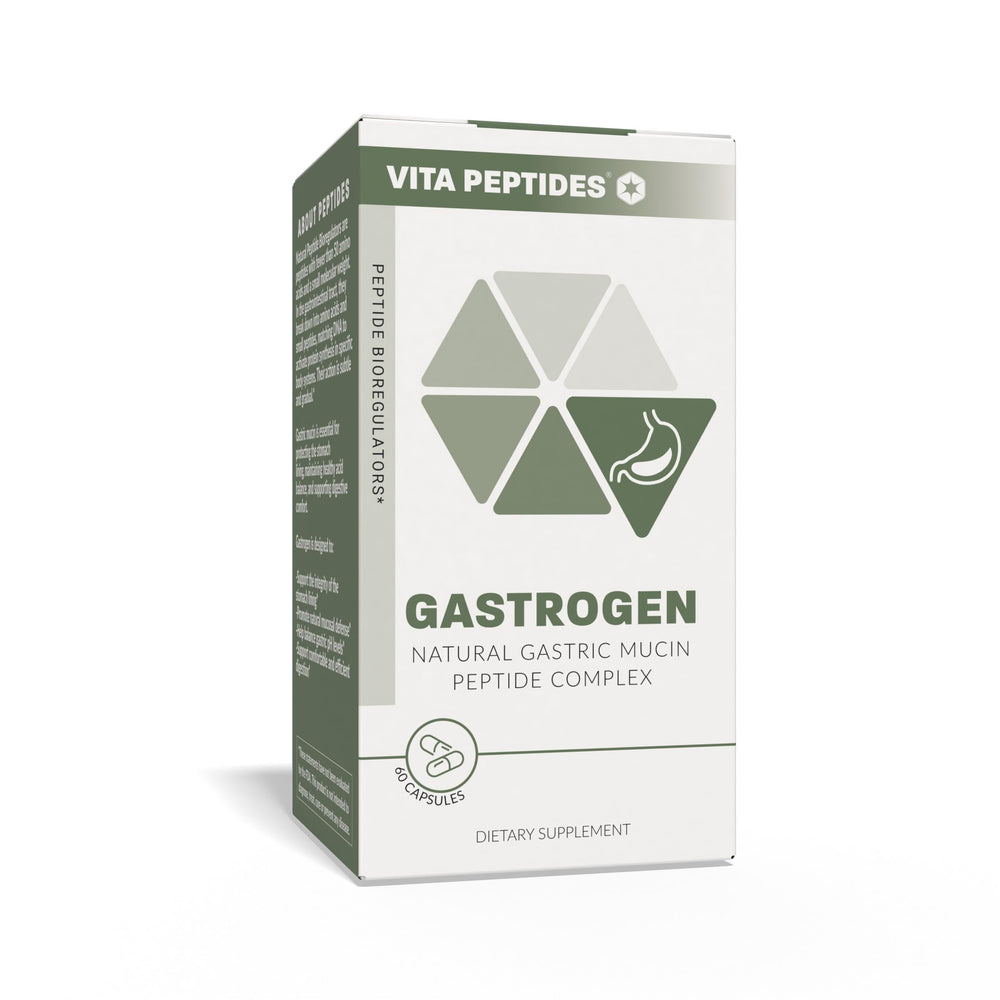 Vita Peptides Gastrogen capsule on hands suggests convenient daily use for balanced stomach pH.