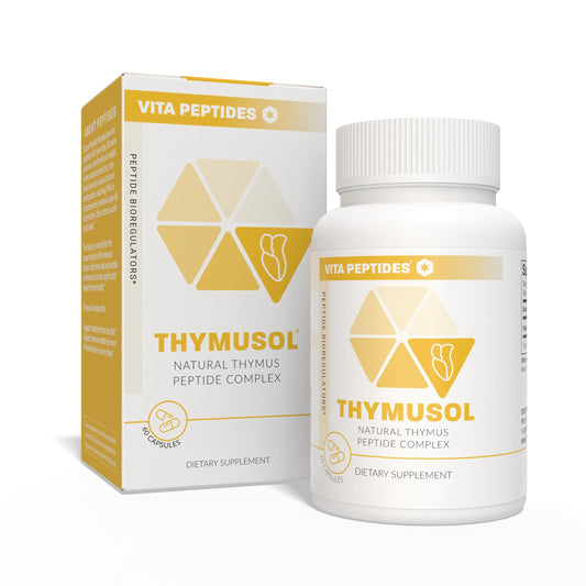 Vita Peptides Thymusol bottle label close-up showing thymus health support.