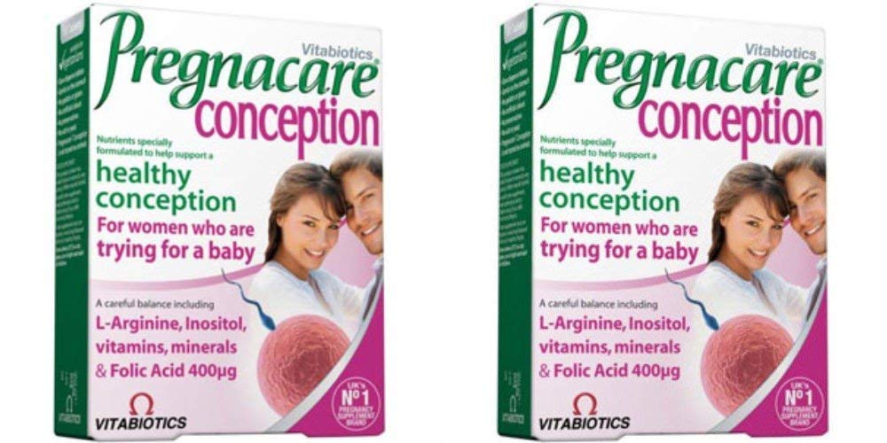 Vitabiotics Pregnacare Conception 30s pack front view for a convenient two-pack routine.