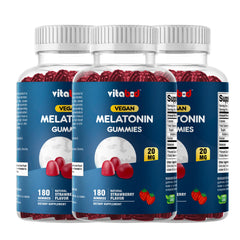 Vitabod Melatonin Gummies bottle front with natural strawberry flavor.