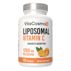 VitaCosmoX Liposomal Vitamin C capsules arranged for serving.