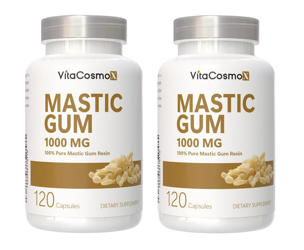 VitaCosmoX Mastic Gum Capsules bottle for daily supplementation.