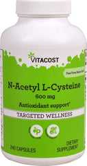 Vitacost NAC 600 mg bottle with capsules supports antioxidant activity