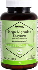 Vitacost Synergy Mega Digestive Enzymes bottle supports meal digestion.