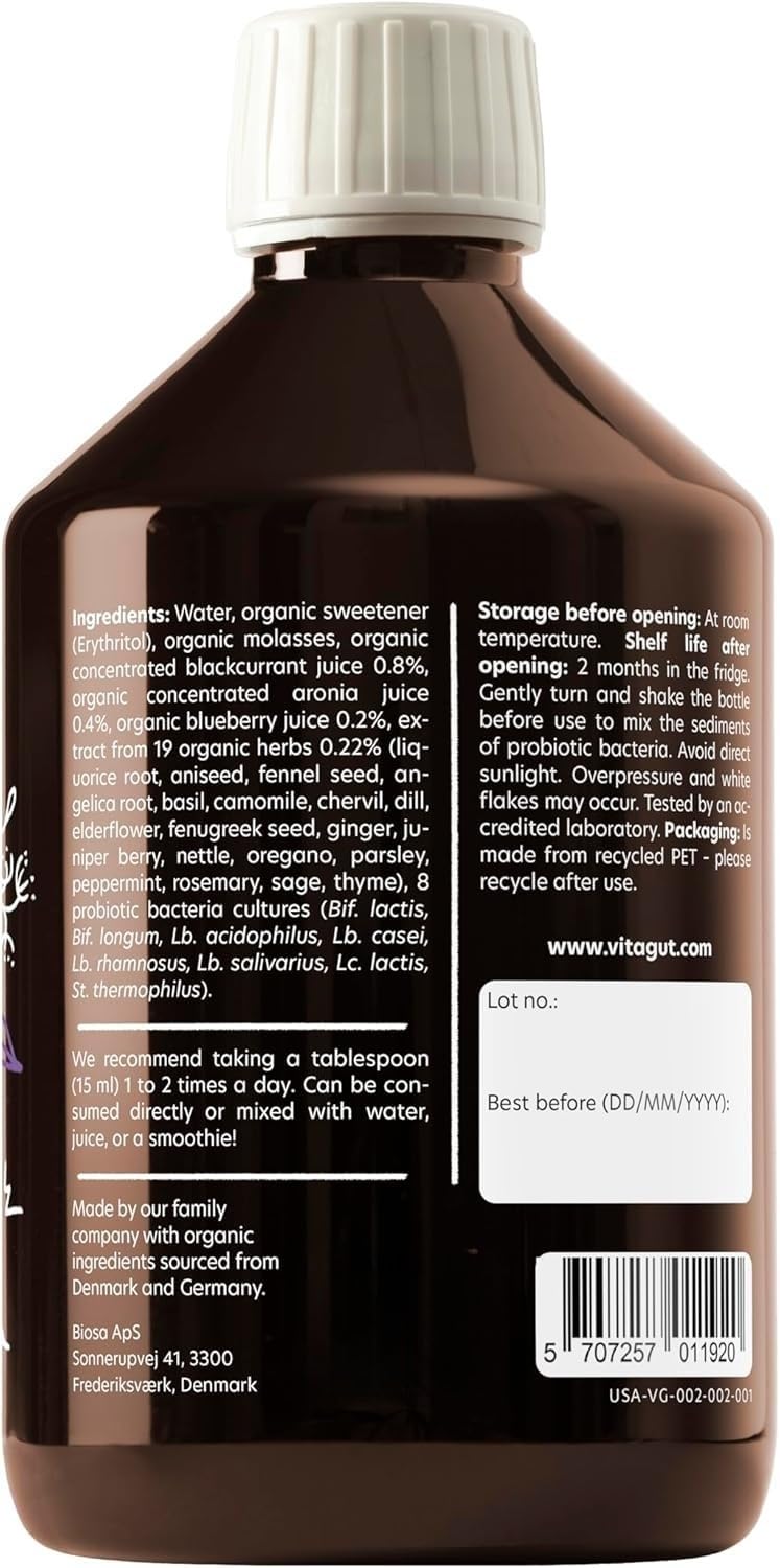 VITAGUT recyclable bottle packaging, promoting sustainable, eco-friendly choice.