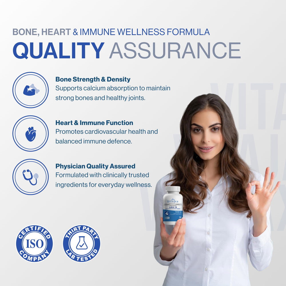 VITAJAX ADK10 capsules closeup showing easy-to-swallow soft capsules for daily use