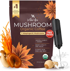 Vital Ace Mushroom Coffee cup-steam shows smooth energy and focus.