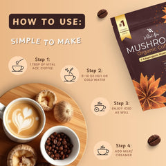 Vital Ace Mushroom Coffee powder-scoop demonstrates easy measurement.