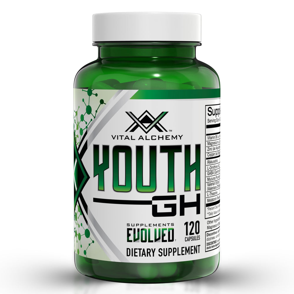 Vital Alchemy Supplements Youth bottle front showing natural vitamins for energy.