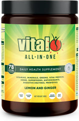 Vital All-in-One Daily Greens Powder bottle with lemon-ginger flavor for daily energy