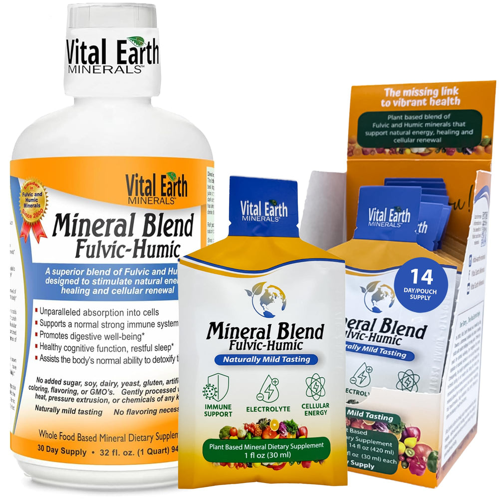 Vital Earth Minerals Detox bottle front view; supports hydration and energy.