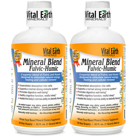 Vital Earth Minerals bottle front view with fulvic-humic blend for daily balance